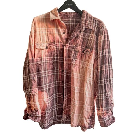 The Sweaty Blonde 100% Cotton Pink Purple Plaid Acid Washed Flannel OS - Picture 1 of 6